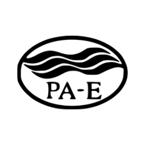 Black oval logo with wavy lines and 'PA-E' text on a white background