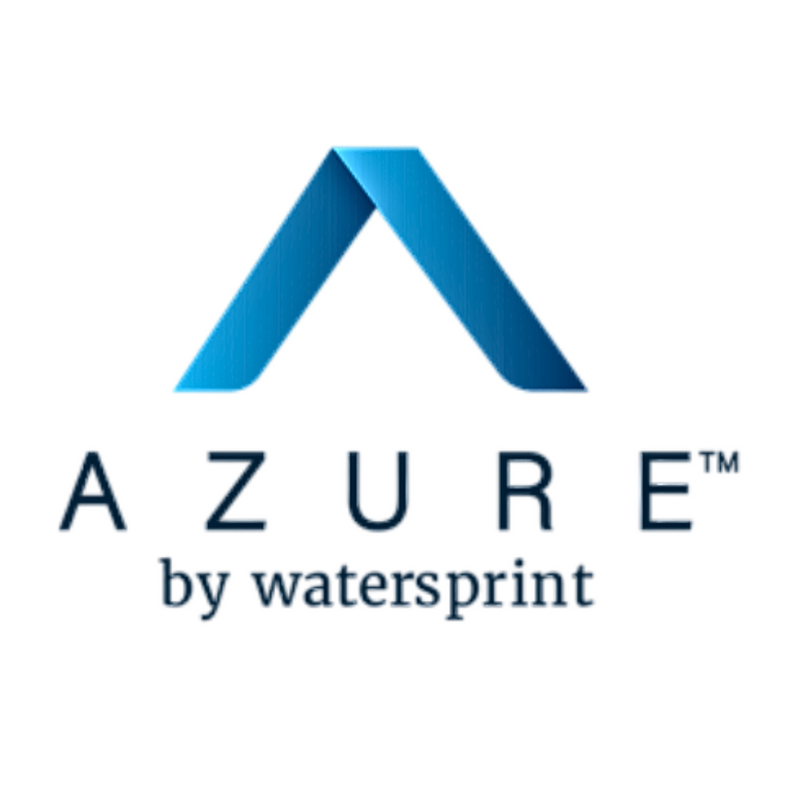 Logo of Azure by watersprint with a blue triangle on a white background