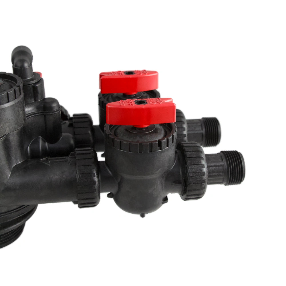Clack 1" Plastic Male NPT Plumbing Connector with bypass valve - product demonstration  