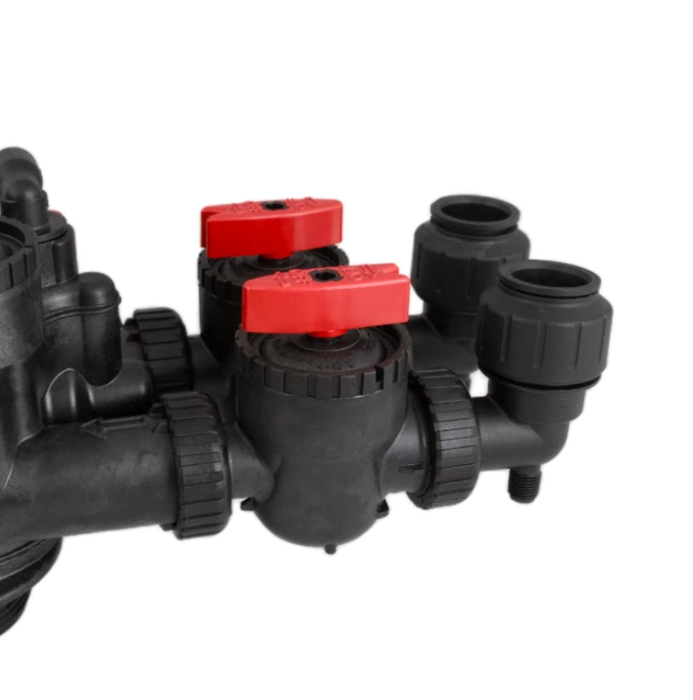 Clack 1" John Guest QC Elbow Connector attached to control valve - product demonstration   