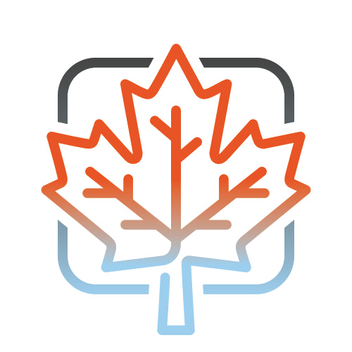 Gradient maple leaf design with red, orange, and blue colors on a white background