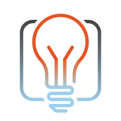 Gradient light bulb icon with red to blue transition on a white background