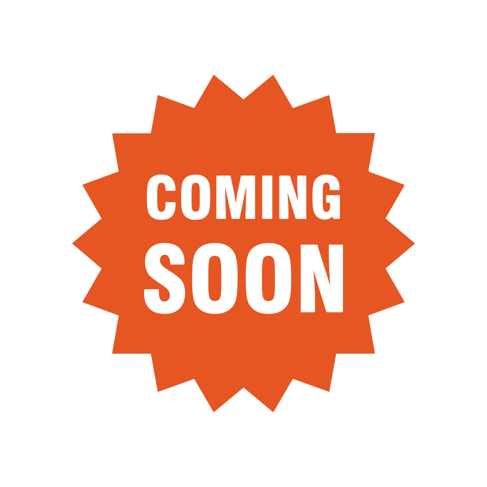 Orange starburst with 'COMING SOON' text on a white background