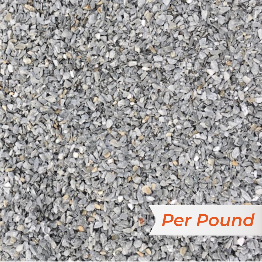 Close-up of gray gravel with &#39;Per Pound&#39; text overlay