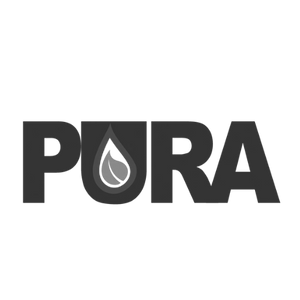 Black 'PURA' logo with a water droplet symbol on a white background