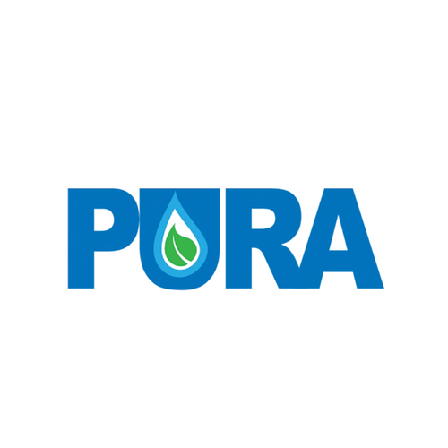 PURA logo with a blue 'P' and 'A' and a green droplet on a white background