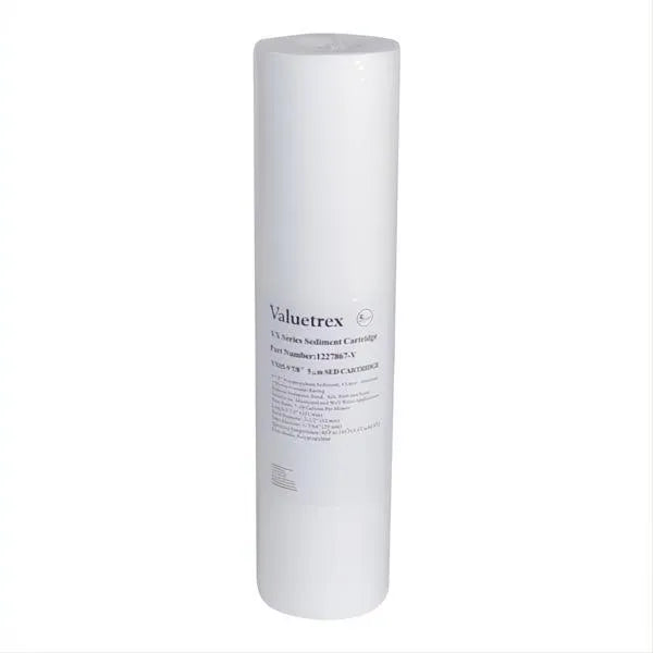 white cylindrical sediment filter cartridge with label